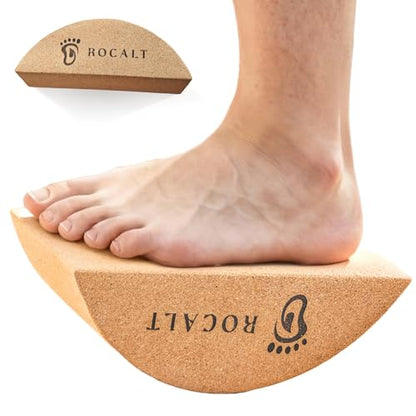 Rocalt Cork Yoga Blocks, Half Moon Yoga Block & Calf Stretching, Cork Foot Stretcher for Plantar Fasciitis Relief, Ankle Stretcher Pilates Block, Improve Balance, Stability & Foot Mobility