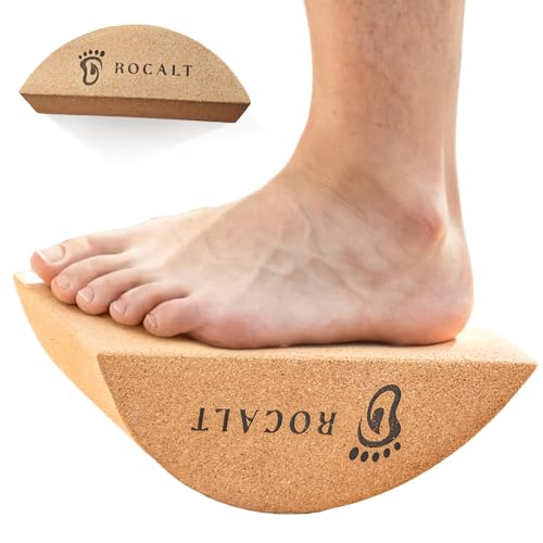 Rocalt Cork Yoga Blocks, Half Moon Yoga Block & Calf Stretching, Cork Foot Stretcher for Plantar Fasciitis Relief, Ankle Stretcher Pilates Block, Improve Balance, Stability & Foot Mobility
