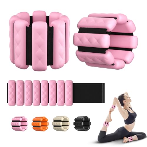 Pilates Wrist and Ankle Weights for Women - Adjustable Weighted Bangles for Men, 2 lbs Weighted Arm Bands Foot Leg Weights for Walking, Yoga, Training, Exercise, Running, Set of 2 (1LB Each) - color: Light Pink