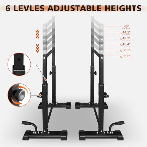 Dip Bar Station Set | 1200LBS Heavy-Duty Parallettes Bars with 6-Level Adjustable Pull-Up Bars | Full-Body Workout Fitness Equipment | Extra Push-Up Handles Included | Sturdy Steel Frame with Non-Slip Feet | Ideal for Home Gym, Calisthenics & Strength Tra