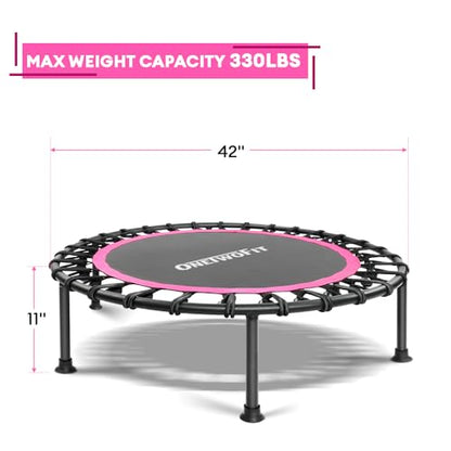 ONETWOFIT Mini Rebounder Trampoline for Adults with Bar, Adjustable Handle - color: Pink