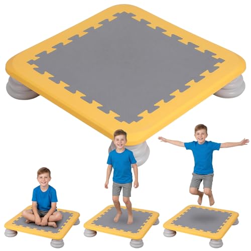 Mini Trampoline for Kids Indoor, Toddler Rebounder with Non-Slip Base, Sensory Balance Bouncing Board, Small Exercise Trampoline for Ages 3-12, 200 lbs Capacity - color: Yellow