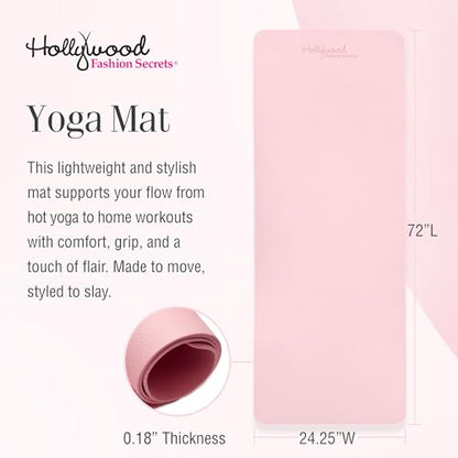 Hollywood Fashion Secrets Pink Yoga Mat Non Slip – Lightweight, Cushioned Exercise Mat for Home, Gym, Pilates, and Workout