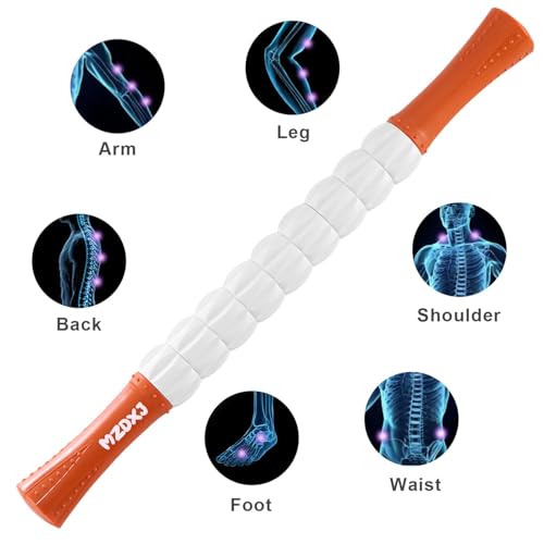 Muscle Roller Massage Roller Stick- Deep Tissue Fascia Blaster for Myofascial Pain Relief, Lymphatic Drainage & Body Sculpting, Handheld Physical Therapy & Recovery Tool(Orange White -18 inch) - color: Orange White