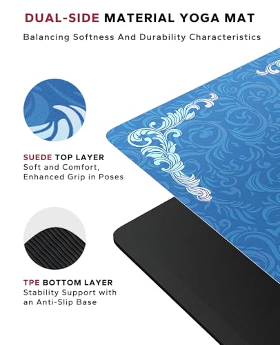 HAPBEAR Large Yoga Mat - 72"x36" Extra Wide Exercise Mat - 1/4" Thick Dual Color PVC | Anti-Slip Surface & High Cushioning - Ideal for Yoga, Pilates & Home Workouts - Bonus Mesh Bag