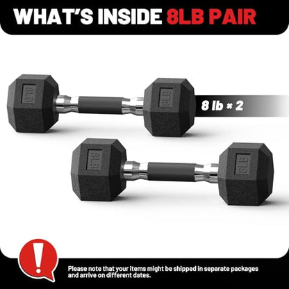 PAPABABE Hex Dumbbell Set with Rubber Grip 2.5-125lb, Odorless Rubber Coated Weight Fixed Dumbbells Set of 2/Single, Weights for Women at Home, Hand Weights for Home Gym & Strength Training,Pesas Para Ejercicios - size: 8 lb, Pair, style: Rubber Grip