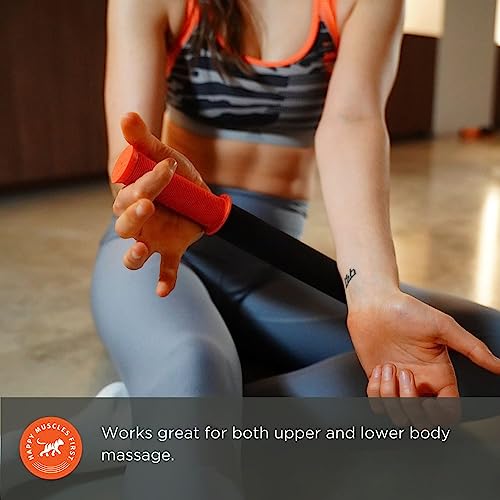 Tiger Tail 18in Massage Stick Portable Roller, Handheld, Deep Tissue Foam Roller, Body Massage and Myofascial Release Tool for Legs, Neck, Calves, Thighs, Shins & Back, The Original 18, Made in USA - size: 18" Plus Happy Muscles eBook