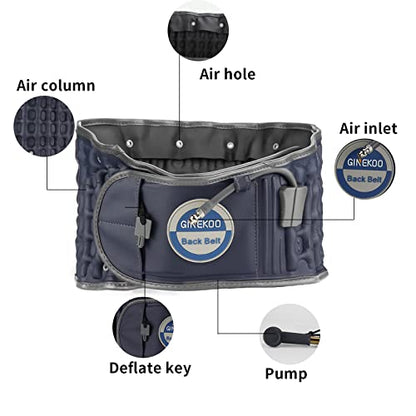 Decompression Belt - Inflatable Spinal Traction Brace for Lumbar Support and Lower Back Pain, Back Reliever for Men and Women, Navy Blue (29-49 Inch Waist)