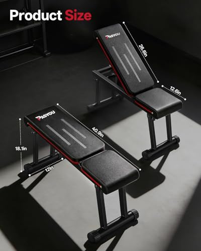 PASYOU Adjustable Weight Bench, 660LB Capacity Foldable Workout Bench, Incline Flat Bench Press for Home Gym, Dual-Frame Strength Training Bench, No Assembly Required, Wider Seat - color: Black