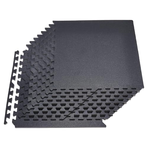 VEVOR 0.56Inch 48sq.ft 12 Tiles Gym Flooring for Home Gym, Rubber Top with High Density EVA Foam, 24 x 24In Gym Floor Exercise Equipment Mats, Interlocking Gym Mats, Puzzle Workout Mats, Black - color: Black, style: 12 Tiles (48 Sq Ft)