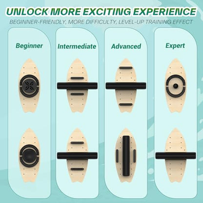 Sportneer Balance Board Upgrade – 8-in-1 Wooden Wobble Board with Roller, Rubber Ball & Half Ball, Balance Trainer for Adults, Core Strength & Physical Therapy Equipment 450 LBS