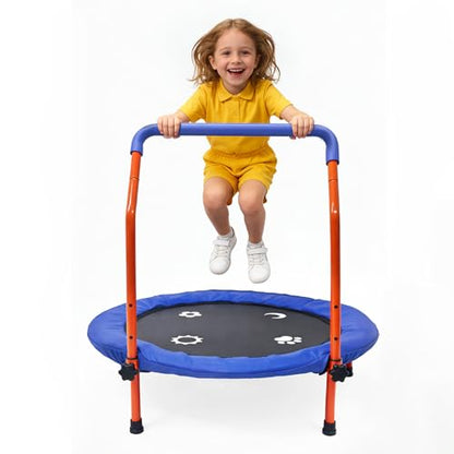 36" Trampoline for Kids - ASTM Certified Foldable Toddler Trampoline Indoor/Outdoor, Mini Rebounder with Foam Handle, Safe Quiet Stable, Easy to Assemble, Gift for Kids