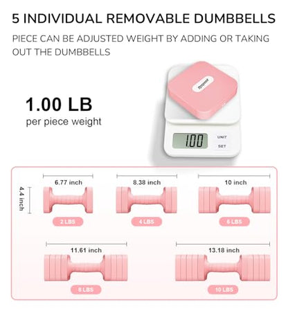 16LBS 20LBS Adjustable Dumbbell Set Dumbbells Sets Hand Weights for Women Men Free Weights Dumbbells Set Exercise Fitness dumbbell sets of 2 for Home Gym Workout Strength Training Equipments - color: Pink, style: 10LB Each [20 LBS Pair]