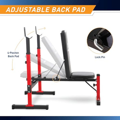 Marcy Deluxe Olympic Weight Bench with Adjustable Back & Bar Catch & Optional Arm Curl, Leg Developer, Lat Tower Attachments (Sold Separately), Personal Home Gym for Strength Training, Weightlifting - color: Standard Bench MWB-5511