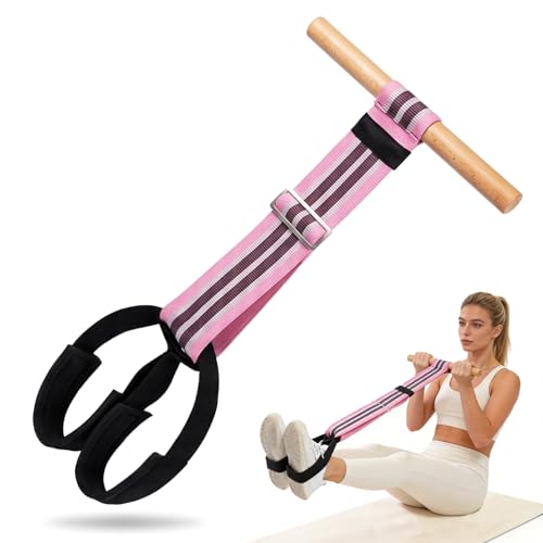 Pedal Resistance Band, Fabric Foot Pedal Exerciser with Solid Wood Handle, Anti-Snap Pull Rope with Adjustable Length Buckle, Wide Webbing Foot Loops for Shoes, Home Gym Workout for Abs, Arms & Legs