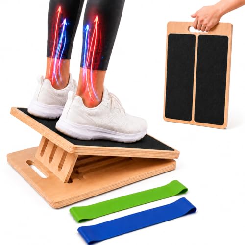Slant Board for Exercise, 5-Position Adjustable Wooden Calf Stretcher, Portable Slant Board for Calf Stretching, Incline Board for Squats, Physical Therapy, Knee, Leg, Foot & Ankle Mobility
