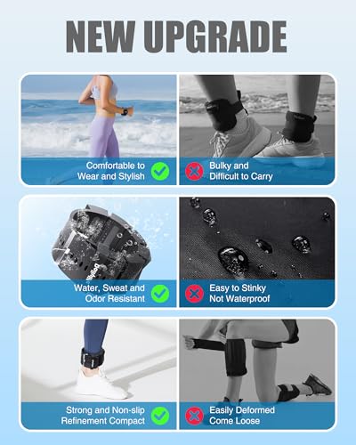 DAILYLIFE Ankle Weights, Pilates Adjustable Ankle Weights for Women Men, Wrist Weights, Leg Weight Straps, 2 lb Hand Weights Set for Home Gym Fitness, Workout, Walking