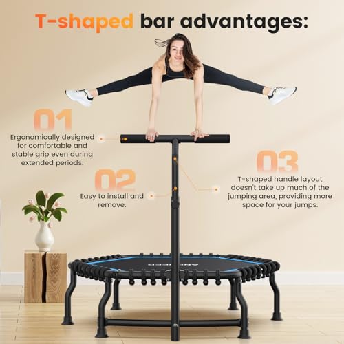 ANCHEER 50" Rebounder Trampoline for Adults- 2026 Foldable Mini Trampoline with Bar- Exercise Trampoline for Adults, Max Load 560lbs, for Indoor/Garden Workout