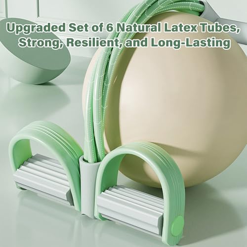 Pedal Resistance Bands with Handle, 6-Tubes Elastic Exercise Bands, Natural Rubber Resistance Bands, Multifunction Exercise Equipment for Abdomen, Waist, Arm, Leg, Green