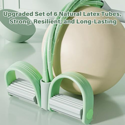 Pedal Resistance Bands with Handle, 6-Tubes Elastic Exercise Bands, Natural Rubber Resistance Bands, Multifunction Exercise Equipment for Abdomen, Waist, Arm, Leg, Green