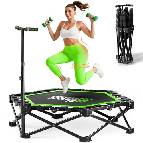 Mini Trampoline for Adults, 42" Foldable Fitness Rebounder with Adjustable T-Bar, 450lb Capacity, Non-Slip Pad for Home Gym Workout