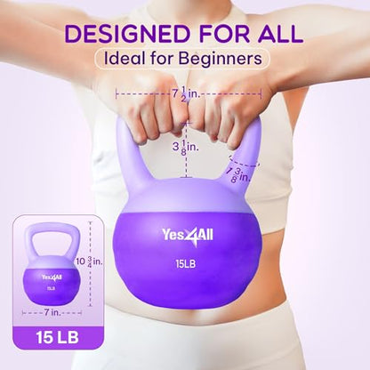 Yes4All Soft Kettlebell, PVC Strength Training Kettlebells for Women, Floor Protection & Quiet, Wide Handle, Aesthetic Soft Weights (5,10,15,20lb) for Home Gym, Fitness Beginners