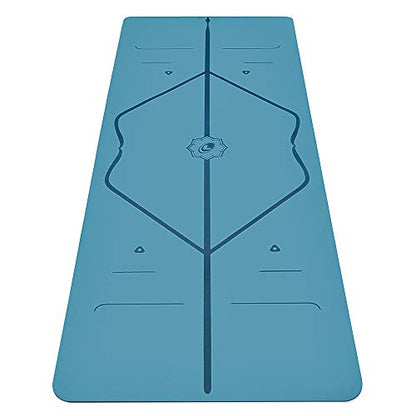 Liforme Travel Yoga mat – Patented Alignment System, Warrior-Like Grip, Non-Slip, Eco-Friendly, Ultra-Lightweight and Sweat Resistant, Made with Natural Rubber - color: Blue