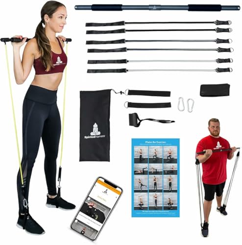 Spirited Namaste-Pilates Bar Home Gym Workout Equipment Kit with Resistance Bands| Portable Exercise Fitness Bar/Stick for Women and Men | 20,30, & 40 lb Pilate Toning Adjustable Squat & Body Band