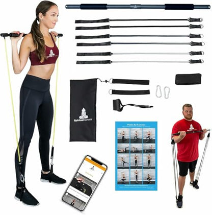 Spirited Namaste-Pilates Bar Home Gym Workout Equipment Kit with Resistance Bands| Portable Exercise Fitness Bar/Stick for Women and Men | 20,30, & 40 lb Pilate Toning Adjustable Squat & Body Band
