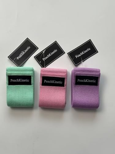 PeachKinetic Fabric Resistance Bands Set, 3-Pack, Light, Medium, Heavy, Non-Slip, for Glute Workout, Pilates, Yoga, Home Gym