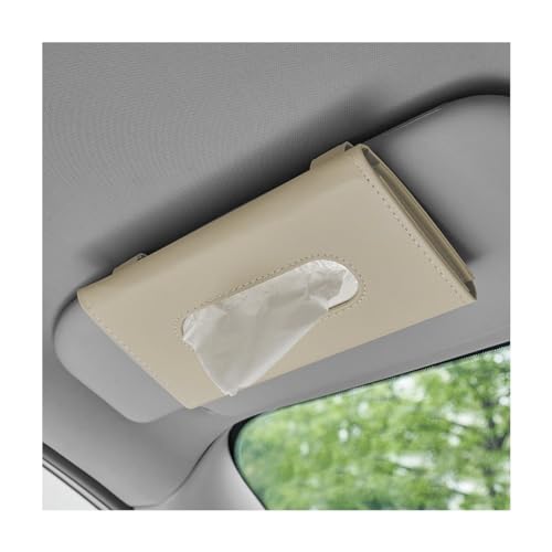 Car Tissue Holder, Leather Sun Visor Napkin Holder, Auto Backseat Tissue Mask Case Dispenser for Most Vehicles, Universal Interior Car Accessories Hanging Tissues (Beige)