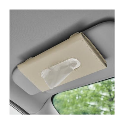 Car Tissue Holder, Leather Sun Visor Napkin Holder, Auto Backseat Tissue Mask Case Dispenser for Most Vehicles, Universal Interior Car Accessories Hanging Tissues (Beige)