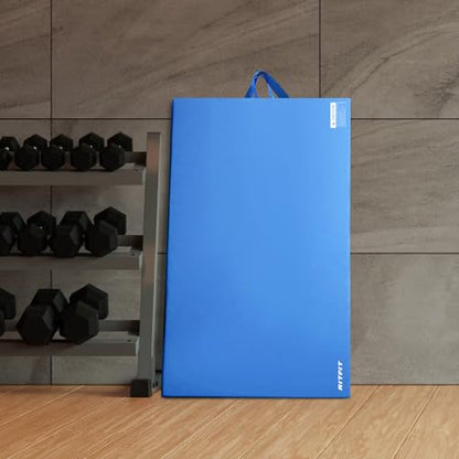 RitFit Upgraded Folding Exercise Mat, 2 Inch Thick Gymnastics Mat - color: Blue(4' x 8')
