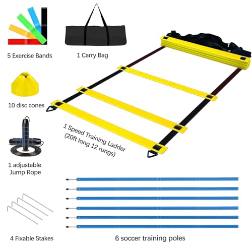 Soccer Agility Training Poles Equipment |Adjustable Soccer Equipment for Training Includes 6 Flexible Agility Poles - color: Multicolour