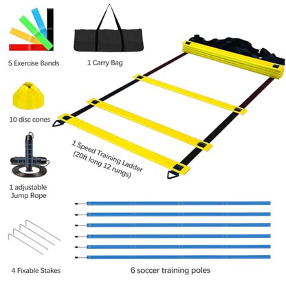 Soccer Agility Training Poles Equipment |Adjustable Soccer Equipment for Training Includes 6 Flexible Agility Poles - color: Multicolour