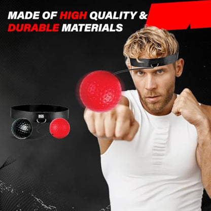 Boxing Reflex Ball for Adults and Kids - Includes 2 Balls with Strings and Adjustable Headband, Improve Reacting Time, Punching Speed, Eye Coordination, and Sharpen Reflexes