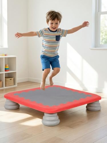 Mini Trampoline for Kids Indoor, Toddler Rebounder with Non-Slip Base, Sensory Balance Bouncing Board, Small Exercise Trampoline for Ages 3-12, 200 lbs Capacity - color: Red