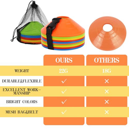 Soccer Cones 15/25/30/50 Pack with Mesh Bag & Strap-Soccer Cones for Sports Training, Football, Basketball,Running Drills-Agility Cones for Indoor and Outdoor Games
