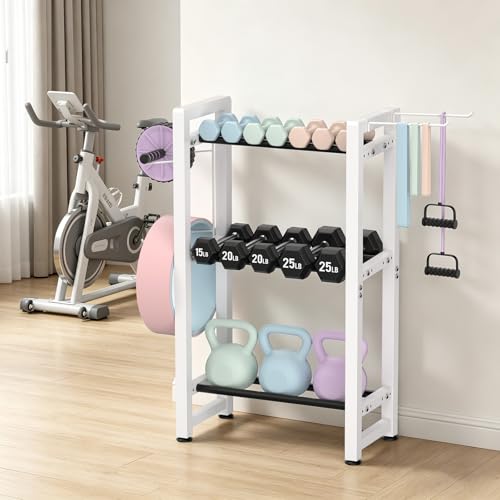 Small Dumbbell Rack，Heavy Duty Adjustable Dumbbell Weight Rack with Side Hooks,Gym Equipment Weight Set holderfor Dumbbell,Kettlebells Rack, Other Gym Accessories - size: 3-Tier