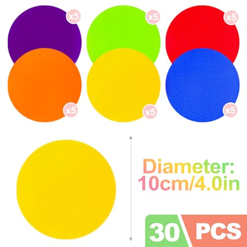 30-Pack Poly Spots & Non-Floor Markers – Flat Sit Spots for Gym Class, Classroom Rugs & Kids’ Agility Training (Durable, Easy to Clean, Ideal for Fitness & School Activities)