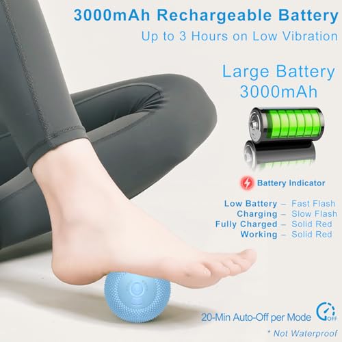 Vibrating Massage Ball with Heat, 7 Modes, Memory, Myofascial Release, Deep Tissue Muscle Recovery Ball for Trigger Point Massage - Mobility Ball Back & Hip Flexor Release Tool (Blue)