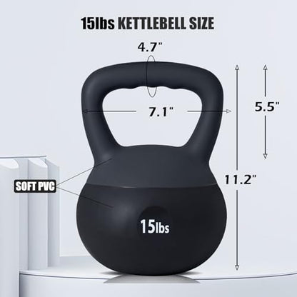 sogesfurniture Soft Kettlebells,Safe Strength Training Kettlebells,Iron Sand Filled Weights Strength Training Kettlebells,Fitness Soft Kettlebells for Women Men Children - color: 15LBS-Black&Grey
