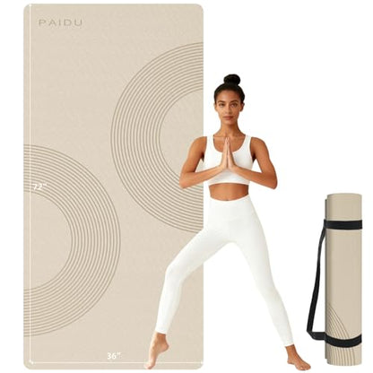 PAIDU Large Yoga Mat, 72" x 36" x 2/5"（10MM） Thick Non-Slip Exercise Mat, SGS-Certified POE Material, Ideal for Home Gym, Yoga, Pilates, Fitness Workouts & Floor Mat - color: Beige - Double C