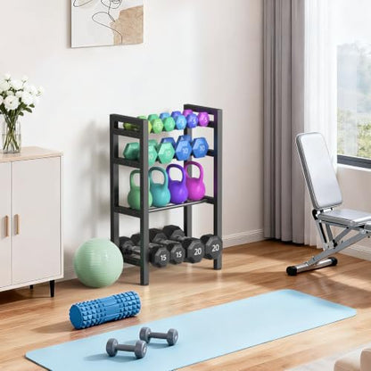 Dumbbell Rack, 4-Tier Weight Rack, Weight Rack for Home Gym, Adjustable Kettlebell Storage Rack, Heavy-Duty Weight Holder, Dumbbell Stand Organizer (Rack Only)