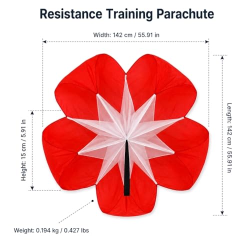 Red Parachute for Sprint Training, Running Resistance Parachute Speed Training Equipment, Oxford Material Athletic Gear