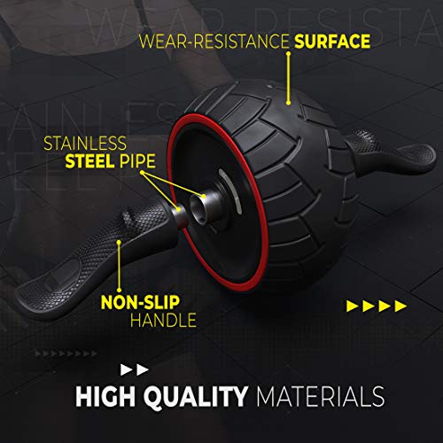 Ab Roller for Abs Exercise Workout Fitness Ab Wheel Roller Knee Mat Resistance Bands Home Gym Equipment for Men Women Abdominal Exercise - color: Black w Resistance Bands