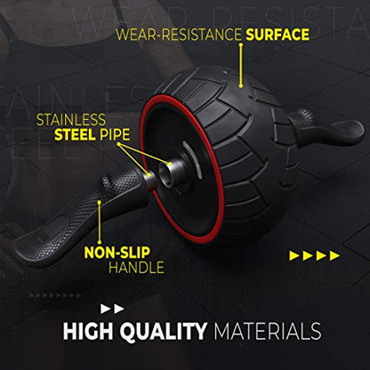 Ab Roller for Abs Exercise Workout Fitness Ab Wheel Roller Knee Mat Resistance Bands Home Gym Equipment for Men Women Abdominal Exercise - color: Black w Resistance Bands