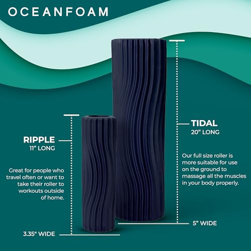 Tidal Roller - Dark Navy - Muscle Massage Foam Roller for Back Pain & Stretching - Firm and Ergonomic Wide Wave Textured - Yoga, Athletics, & Wellness - Full Size, 20" x 5" - color: Dark Navy