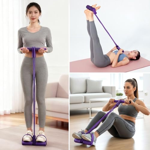 21 Fitness Resistance Bands-6 Tube Pedal Ankle Puller, Multifunction Tension Rope, Pedal Resistance Band with Handle Sit Up Exercise Equipment Home Gym Tummy Trainer for Men Women (Size:8 Tube)