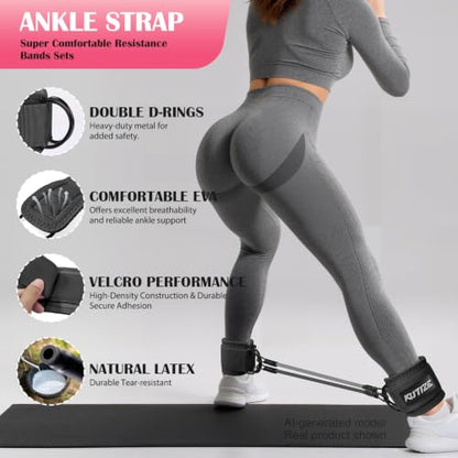 Ankle Resistance Bands with Cuffs & Fabric Resistance Bands Set - Legs & Glutes Workout Equipment for Women & Men, Home Gym Heavy Exercise Bands for Hip, Yoga, Strength Training, Rehab, Pilates - style: Black